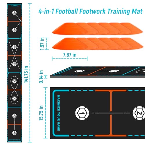 Soccer Training Mat, Non-Slip Footwork Practice for 1-4 Players