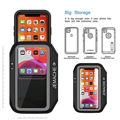 iPhone 17 16 Pro Armband, JEMACHE Gym Workouts Running Arm Band for iPhone 17/16/15/14/13/12 Pro (Black) - color: Black