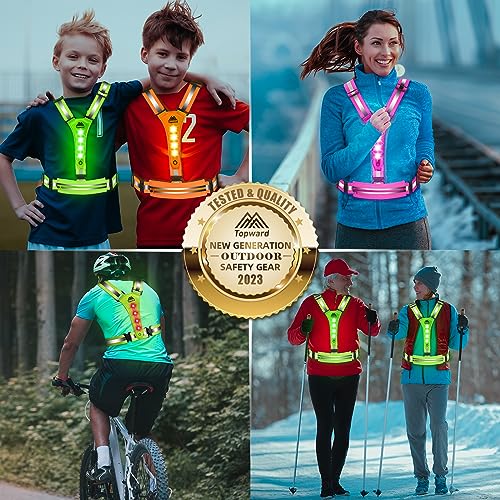 Topward LED Reflective Vest Running Gear, USB-C Rechargeable, Light Up Lights for Night Dog Walking Cycling, Running Phone Holder Vest for Runners, High Visibility with Adjustable Waist/Shoulder - color: orange