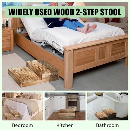 6.0" Height Wooden Moderate 2 Steps Stool for Elderly High Beds, 20.0" W - size: 20.0" W