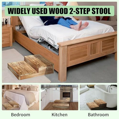 6.0" Height Wooden Moderate 2 Steps Stool for Elderly High Beds, 20.0" W - size: 20.0" W