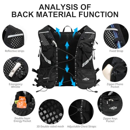 IX INOXTO Running Vest Hydration Backpack, Lightweight Running Backpack Hydration Pack with 1.6L Water Bladder Daypack for Trail Running Hiking Cycling Race Marathon for Women Men - color: Black
