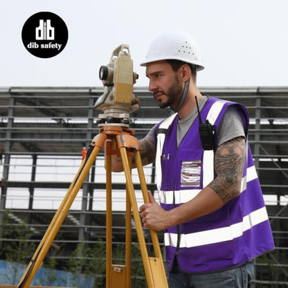 Dib Safety Hi Vis Reflective Safety Vest for Men Women with Pockets Zipper - color: Purple, size: Medium