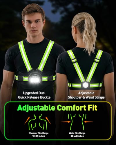 Running Chest Light [2 Color & 7 Modes] 500LM High-Visibility Reflective Running Vest Light with Adjustable 45° Beam, Waterproof Safety Light for Night Running Walking Hiking Camping Cycling Jogging - size: Front Light