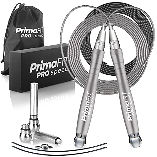 PrimaFIT Pro Speed Jump Rope for Adults, Weighted Skipping Rope for Boxing - color: Silver