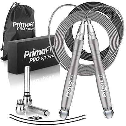 PrimaFIT Pro Speed Jump Rope for Adults, Weighted Skipping Rope for Boxing - color: Silver