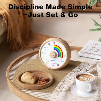 Visual Timer for Kids, 60-Minute Countdown Timer for Classroom Office Kitchen, Desk Timer Kids Time Management Tools with Silent Operation, Pomodoro Time Rainbow Pattern(Khaki) - color: Khaki