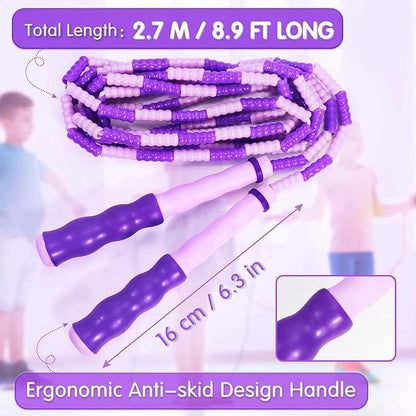 Supertrip Jump Rope Kids-Soft Beaded Skipping Rope Adjustable Tangle-Free Segmented Jumping Rope for Children and Students - color: 2Blue-2Purple-2Pink-2Green