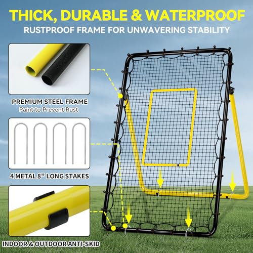 6 Adjustable AnglesVolleyball Rebounder Net 7x4 FT Bounce Back Trainer - color: Black