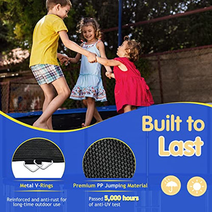GYMAX Trampoline Mat, 8FT/10FT/12FT/14FT/15FT/16FT Trampoline Accessories Replacement Mat with 42/54/72/80/96/108 V-Rings & 8 Row Stitch, Using 5"-7" Springs, Anti-UV Wear-Resistant Jumping Mat - size: 14FT