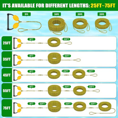 Dolibest 75FT Floating Water Ski Rope with Comfortable Handle, 4-Section Adjustable Wakeboard Tow Rope for Wakeboarding,Waterskiing,Kneeboarding & Tubing, 1600LB Strength & Reinforced End - color: Yellow+ Black & Float Ball