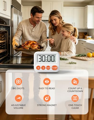 Digital Kitchen Timer, Magnetic Countdown Timer with Large LCD Display
