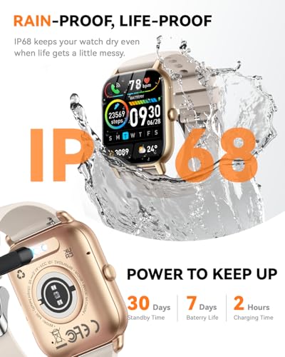 Smart Watches for Men Women, Fitness Tracker with Activity Counter/Sleep Monitor, IP68 Waterproof Smart Watch for Android iPhone iOS Compatible (Champagne Gold, 1.83) - color: Champagne Gold