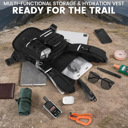 Hydration Pack Vest – Lightweight Chest Pack 2.0L Hands-Free Water Bladder Backpack, Reflective Strips, Adjustable Fit for Men and Women, Ideal for Marathon, Trail Running, Hiking, Cycling - color: Black