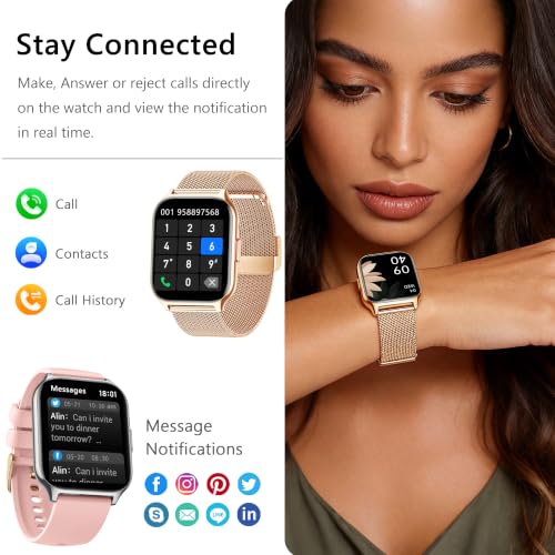 Smart Watch 45mm for Women Men(Dial/Answer Calls), 2.0" Fitness Tracker Watch with Heart Rate/Blood Pressure/Blood Oxygen Monitor for Android iOS - color: Rose Gold+Pink