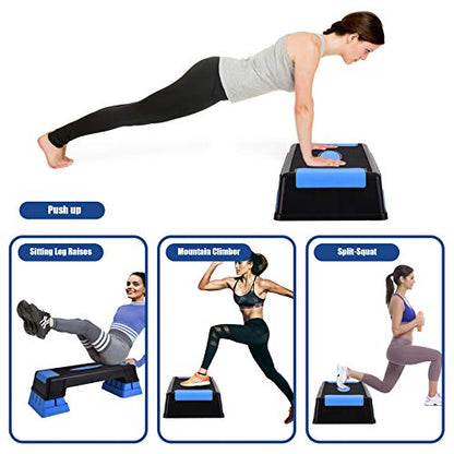 GYMAX Exercise Step Platform, 5”-7”-9” Height Adjustable Stepper - color: Blue