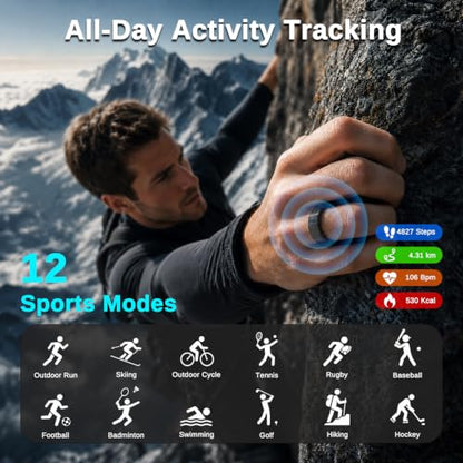 Smart Ring for Men & Women, Fitness and Health Tracker Ring(Black 12) - color: Black, size: 12