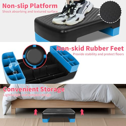 Exercise Workout Aerobic Step Platform Trainer, 18" Aerobic Stepper with 4"-6" Adjustable Height Risers