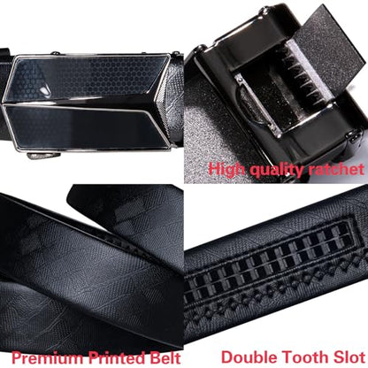 Dubulle Mens Ratchet Belt Gold Click Buckle Adjustable Leather Belts - color: Black Arrow Buckle, size: Adjustable from 24" to 38" Waist