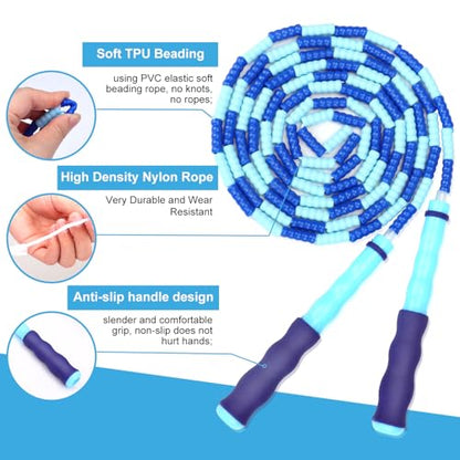 GRAWUN Jump Rope For Kids, Soft Beaded Jump Rope, Adjustable Length Tangle-Free Segmented Soft Beaded Skipping Rope，for Women, Men and Kids Keeping Fit, Workout and Weight Loss - color: 12 Pack