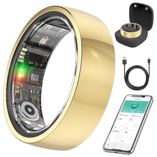 Smart Health Ring,Fitness Rings Tracker with Blood Pressure Monitor Heart Rate Blood Oxygen Sleep Monitor IP68 Waterproof Step Counter Calorie Tracker Health Rings for Women Men Android iOS Phones - color: Gold, size: 8
