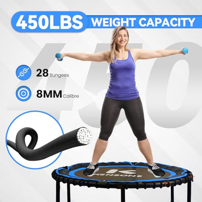 K KENSONE 40/48" Rebounder Trampoline for Adults, Bungee, 450/550 LBS Quiet - color: Blue, size: 40" U-Bar