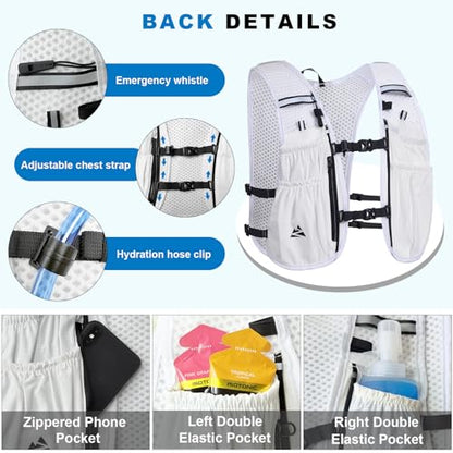 Running Hydration Vest Backpack, Lightweight Hydration Backpack with 500ML Water Bladder and Night Running Light