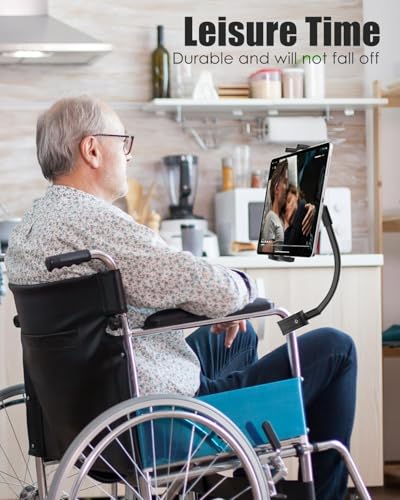 Tablet Holder for Wheelchair Arm [Pro Version] Long Arm Gooseneck Electric Wheelchair Tablet Mount Clamp for iPad Pro12.9 11 Air Mini, Galaxy Tab, iPhone, 4-13" Device