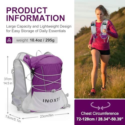 IX INOXTO Running Vest Hydration Backpack, Lightweight Running Backpack Hydration Pack with 1.6L Water Bladder Daypack for Trail Running Hiking Cycling Race Marathon for Women Men - color: Purple