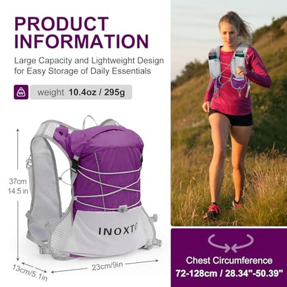 IX INOXTO Running Vest Hydration Backpack, Lightweight Running Backpack Hydration Pack with 1.6L Water Bladder Daypack for Trail Running Hiking Cycling Race Marathon for Women Men - color: Purple