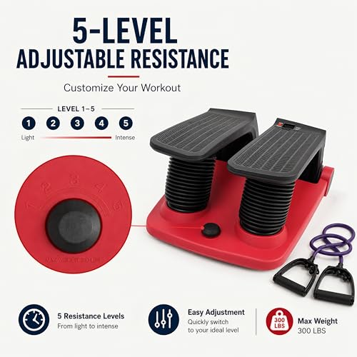 Air Stepper Machine with Resistance Bands - color: Red / Black