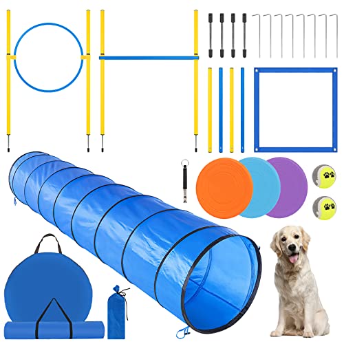 Dog Agility Set with Tunnel, Hurdle, Weave Poles & Carry Bag