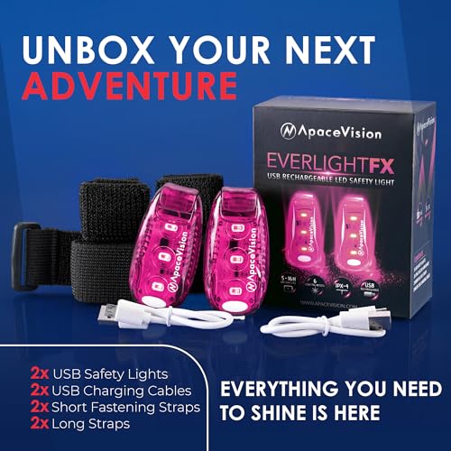 EverLightFX USB Rechargeable LED Safety Light (2 Pack) by Apace - Super Bright Bike Tail Light Works Brilliantly as Running Light for Joggers, Pets, Bicycle Strobe or Rear Clip On Lights - color: Pink