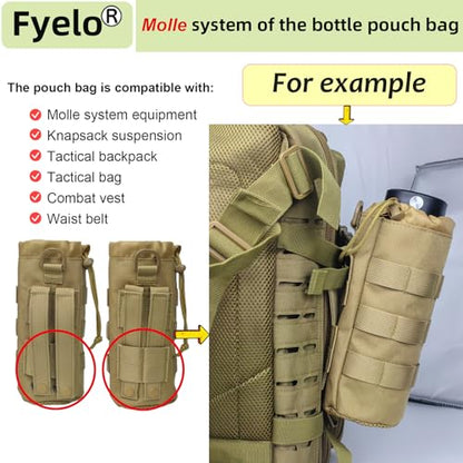 Tactical MOLLE Bottle Pouch Basic Style & Enhanced with Shoulder Strap - color: Brown-Basic