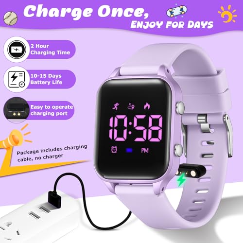 Kids Digital Watches for Boys Girls, Sports Watch with Fitness Tracker, Pedometer, Alarm Clocks, Stopwatch, No App Needed Waterproof Kids Watch, Gift for Teens Student Girls Boys Ages 5-14 - color: L6615E-Purple