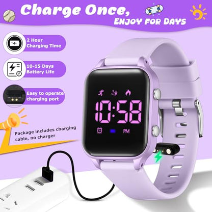 Kids Digital Watches for Boys Girls, Sports Watch with Fitness Tracker, Pedometer, Alarm Clocks, Stopwatch, No App Needed Waterproof Kids Watch, Gift for Teens Student Girls Boys Ages 5-14 - color: L6615E-Purple