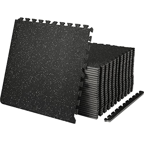 VEVOR 0.56Inch 100sq.ft Exercise Equipment Mats, 25 Tiles Upgraded Rubber Top with High Density EVA Foam, Interlocking Gym Flooring for Home Gym, 25 x 25In Gym Mats, Puzzle Workout Mats, Black & Gray - color: Black & Grey, size: 25"L x 25"W x 0.56"Th