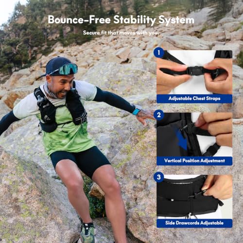 Haimont 8L Trail Running Hydration Vest with Soft Flasks - color: Black, size: Small
