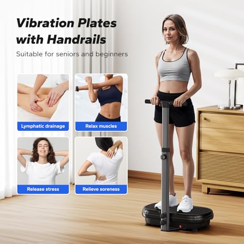 MERACH Vibration Plate Exercise Machine with Handle, 330 lbs Capacity - color: Black