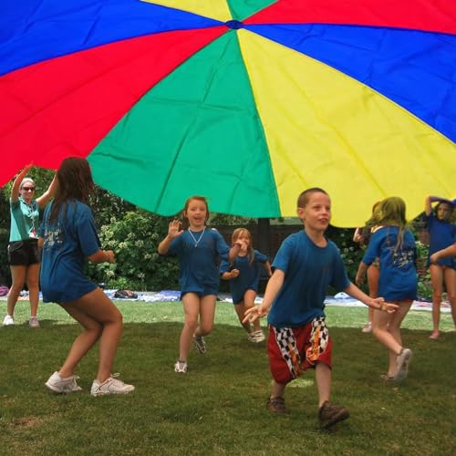Parachute 13ft/ 16.4ft/ 20ft - Kids Play Gymnastics Parachute with Handles for Group Team Cooperative Games,Indoor Outdoor Gym Class Rainbow Parachute Birthday Church VBS Activity Supplies - size: 13ft