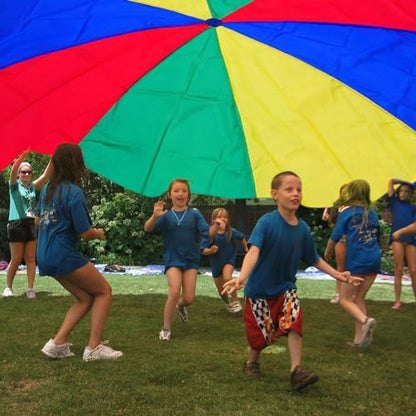 Parachute 13ft/ 16.4ft/ 20ft - Kids Play Gymnastics Parachute with Handles for Group Team Cooperative Games,Indoor Outdoor Gym Class Rainbow Parachute Birthday Church VBS Activity Supplies - size: 12ft