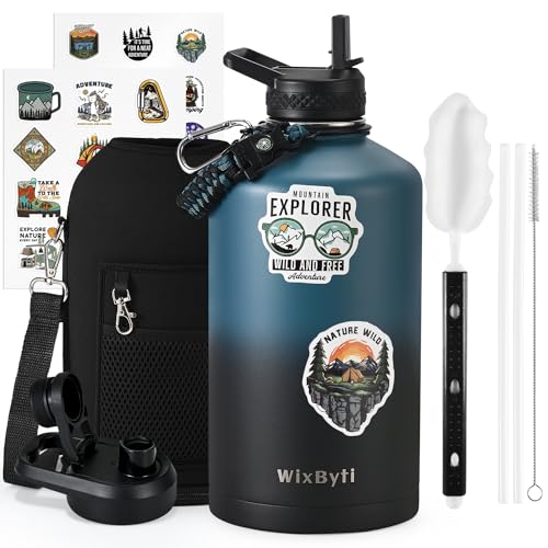 WixByti One Gallon Insulated Water Bottle, Stainless Steel 128oz Water Jug - color: Blue/Black Gradient, size: 128 Ounces