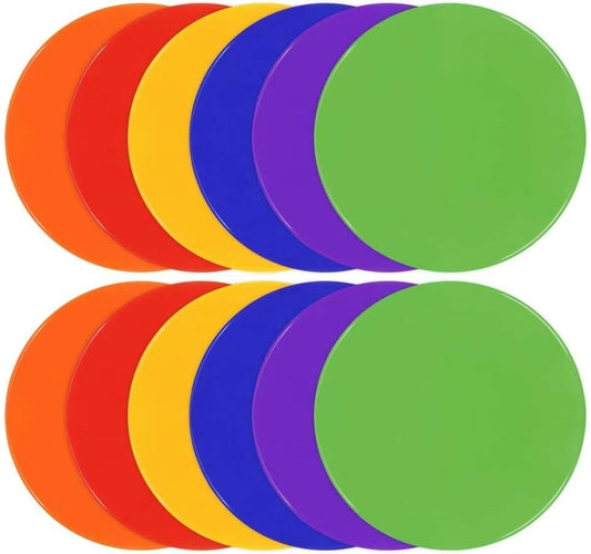 Poly Spots 4 Inch and 9 Inch Spot Markers for Gym Floor Flat Cones - style: 12Pcs 9 inch 6colors