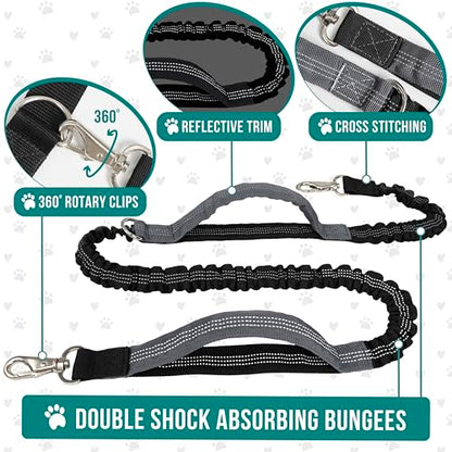 PetAmi Hands Free Dog Leash, Dog Running Leash Belt Bag for Walking, Jogging, Dog Waist Double Zipper Pouch with Poop Bag Dispenser, Dual Padded Handles Reflective Bungee Leash, Single (Turquoise) - color: Turquoise, size: 1 Leash