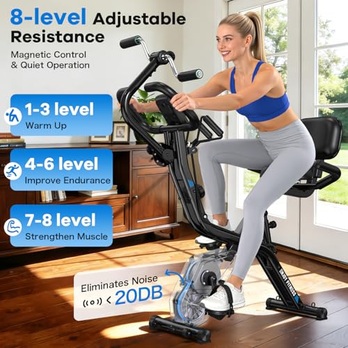 pooboo Folding Magnetic X‑Bike, Upright Exercise Bike for Home Gym - color: Black
