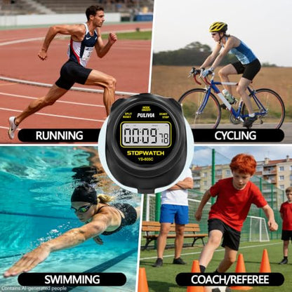 Stopwatch Timer with Countdown, Simple Operation Digital Stop Watch for Sports, Countdown-Alarm Button-Sound, AAA Battery Included (Black)