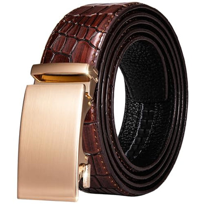 Dubulle Mens Ratchet Belt Gold Click Buckle Adjustable Leather Belts - color: Gold Square Buckle, size: Adjustable from 24" to 38" Waist