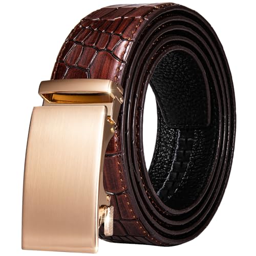 Dubulle Mens Ratchet Belt Gold Click Buckle Adjustable Leather Belts - color: Gold Square Buckle, size: Adjustable from 36" to 45" Waist