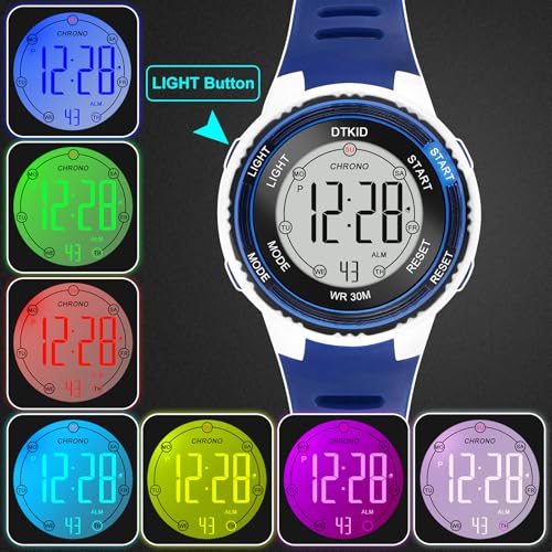 DTKID Digital Kids Watch 30 M Waterproof for Girls Boys 5-16 - color: dark blue