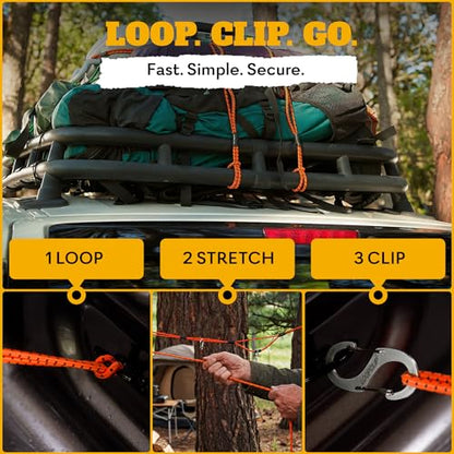 LoopRope 5ft Heavy Duty Bungee Cord Tie Down System with 4 Carabiners Pack - color: Pink